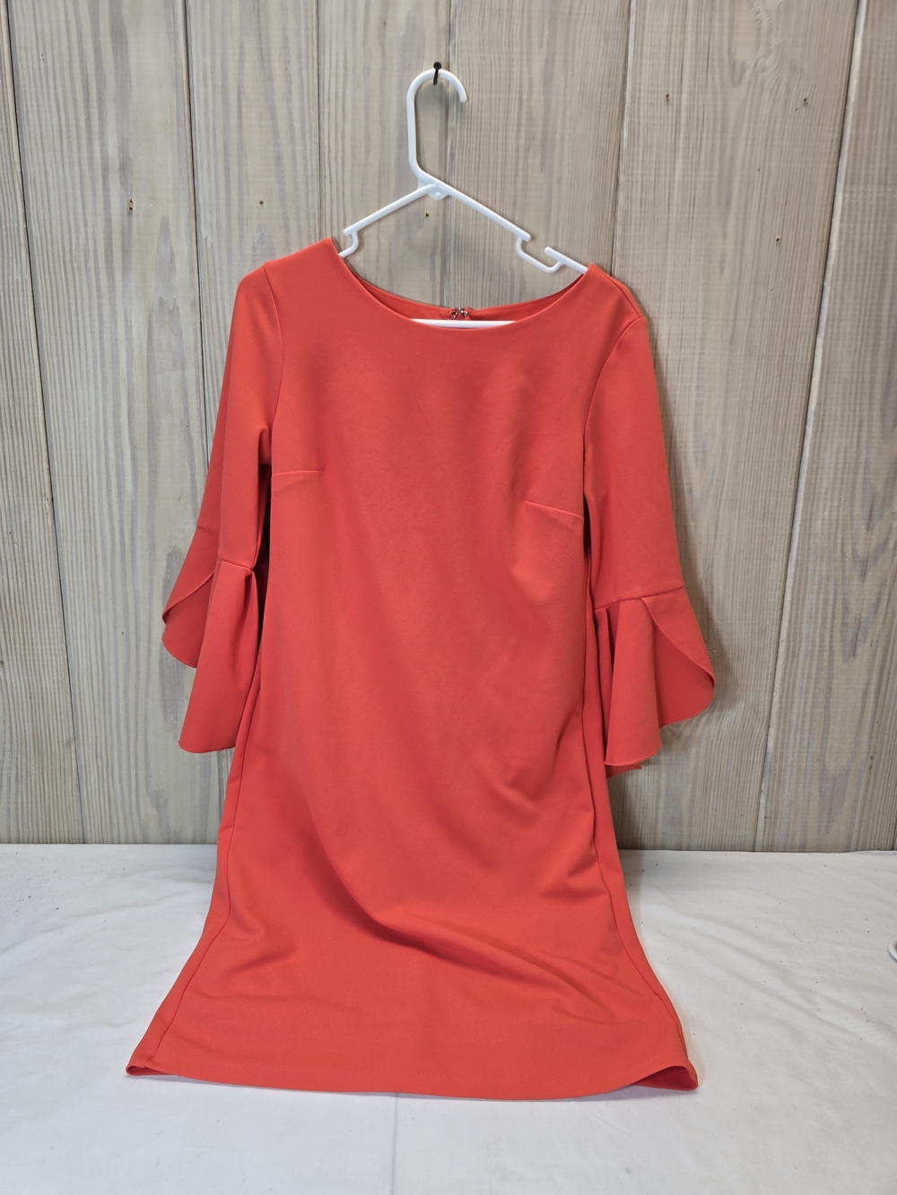 Cato DEEP Coral Bell-Sleeve Midi Shift Dress